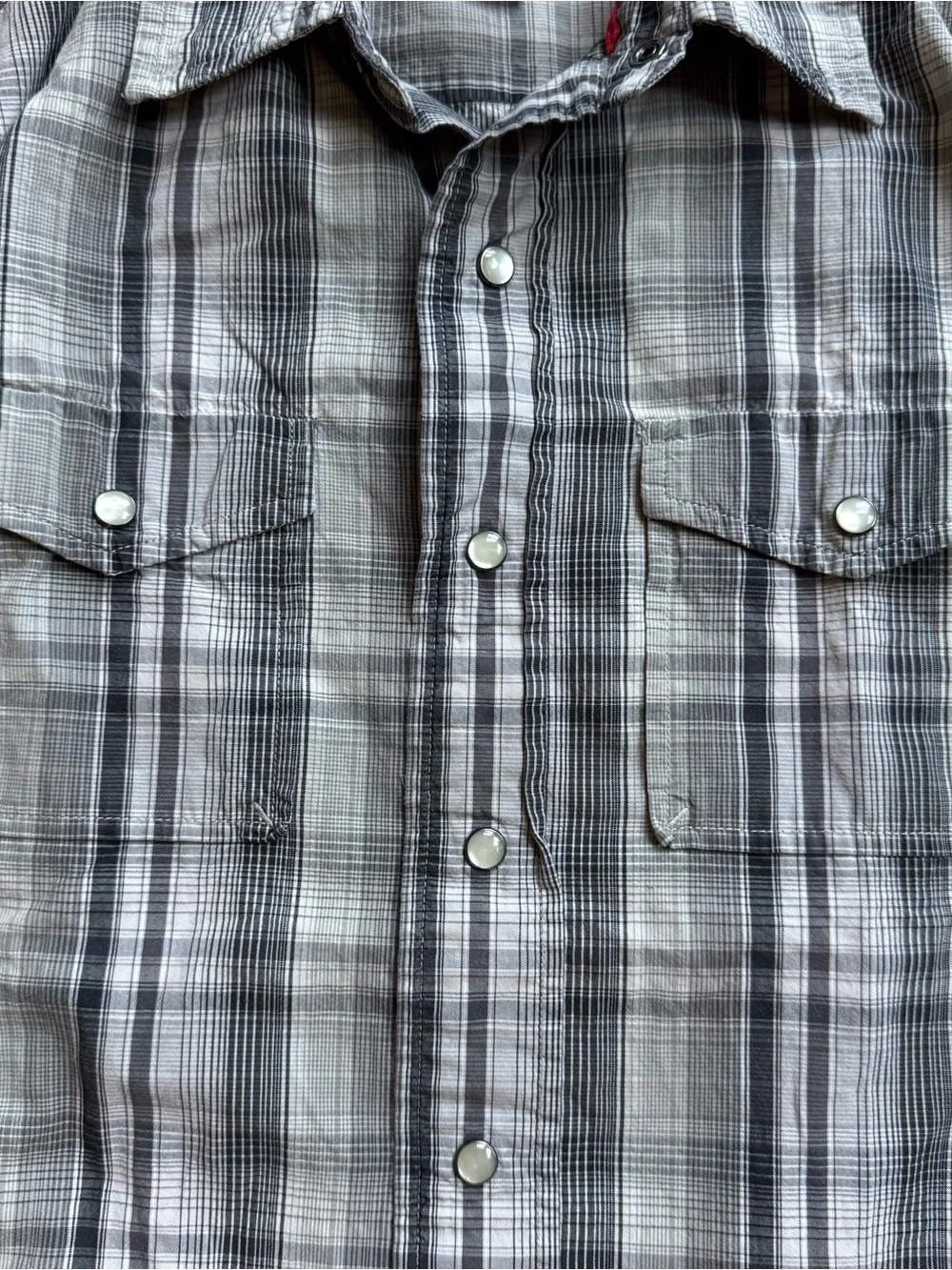 The North Face Shirt Men’s Grey Pearl Snap Short Sleeve Button-Up Check Plaid M